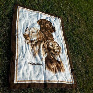 Biederlack Labrador Retriever Dogs Blanket R. Hautman Signed 76 x 51" Vintage